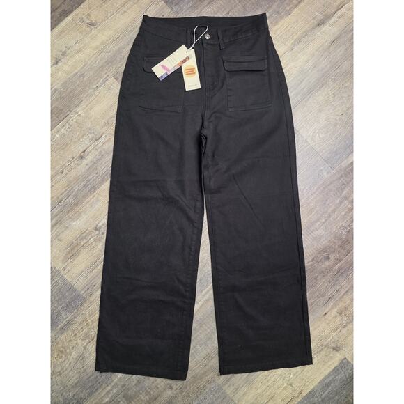 DOKOTTO Pants - DOKOTOO Pants Womens Size 10 Black Wide Leg Utility Patch Pocket Stretch NWT